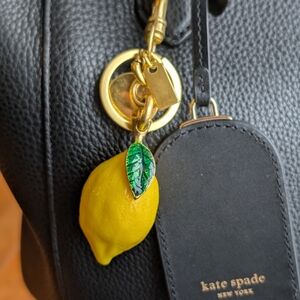 Lemon Bag Charm Key Chain Yellow Green Leaf Realistic